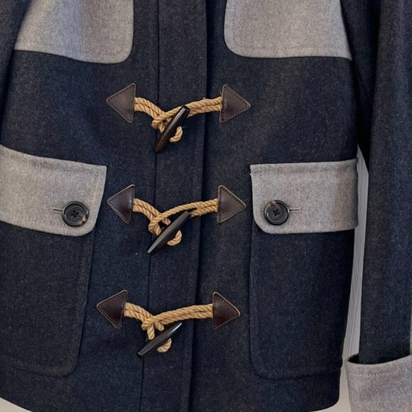 J.Crew Woman's Black/Grey Wool Outdoor Duffle Toggle Short Coat Sz 0 - Picture 4 of 11